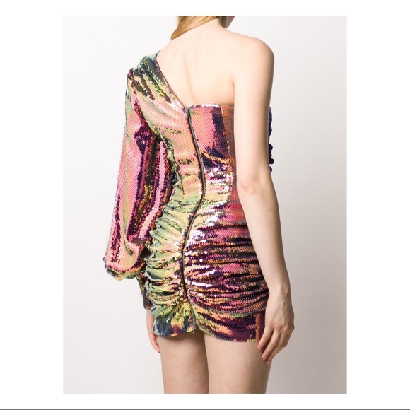 ALEX PERRY Jackson One-sleeve Sequined Satin Mini Dress In Pink - Picture 6 of 7